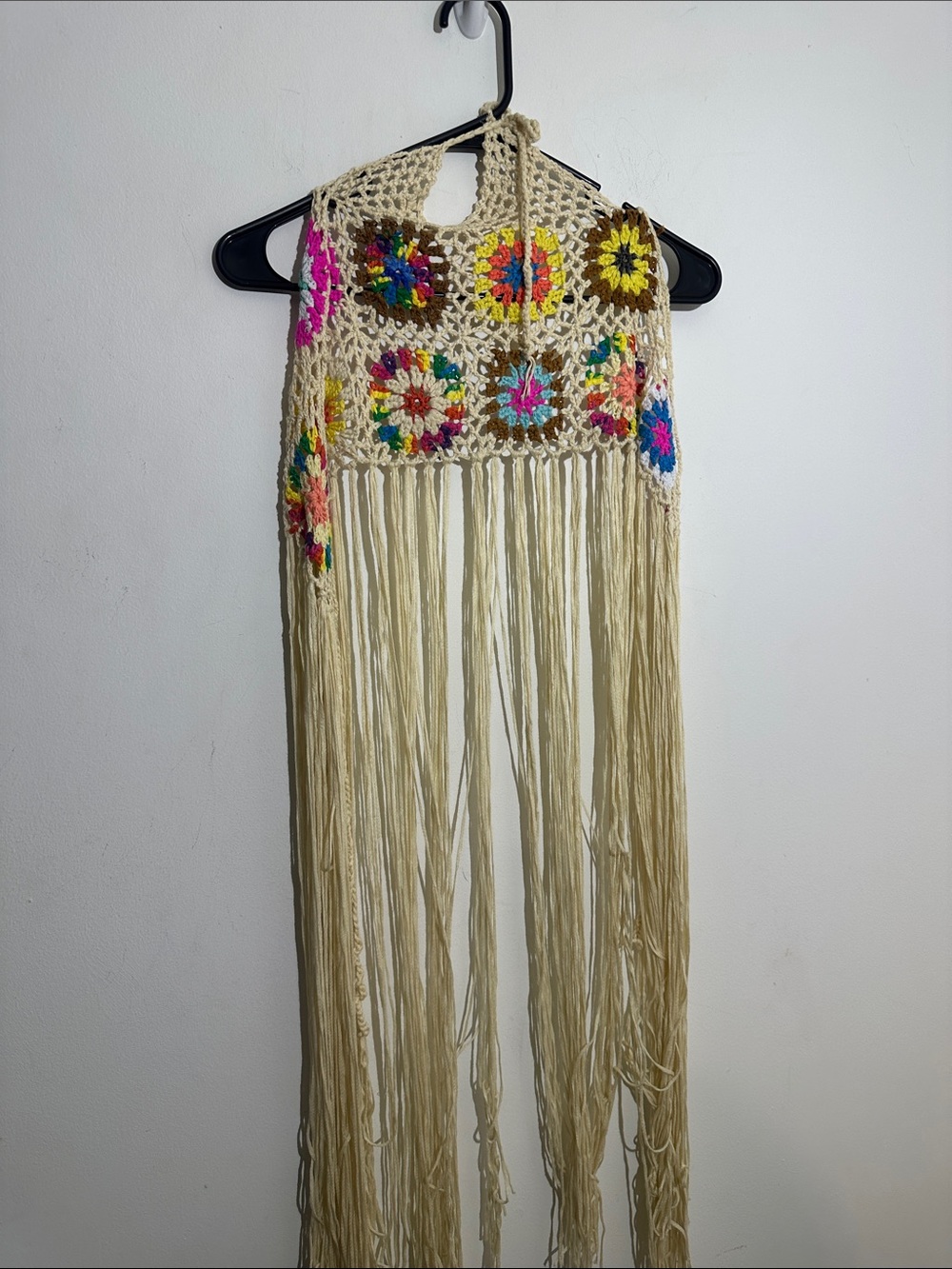 Target Crochet Halter Tunic Top - Cream with Bright Floral Accents